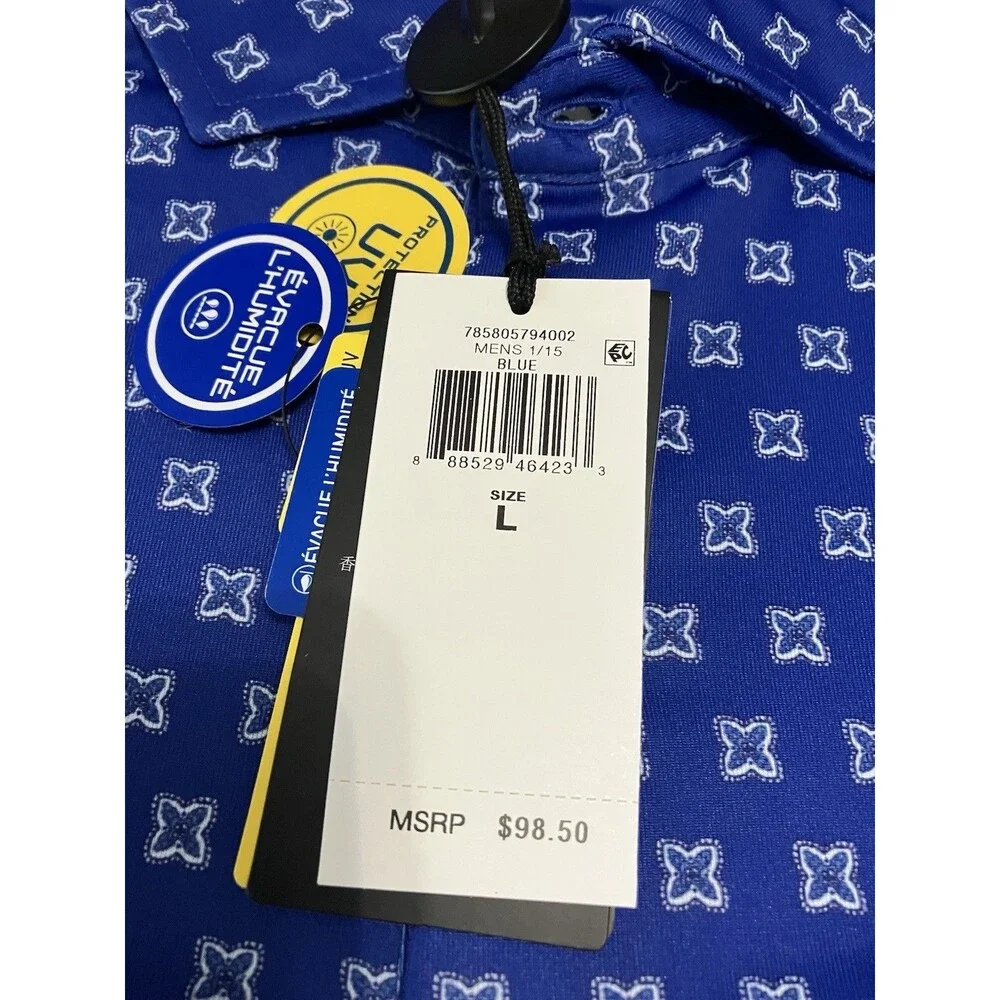 NWT Men Large RLX Ralph Lauren Performance Golf Polo Shirt Blue Multi NWT
